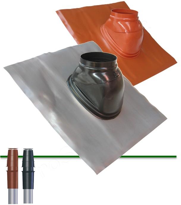 Solin à rotule Bavette plomb 5° à 55°  pour conduit concentrique Øext. 100 à 150 mm