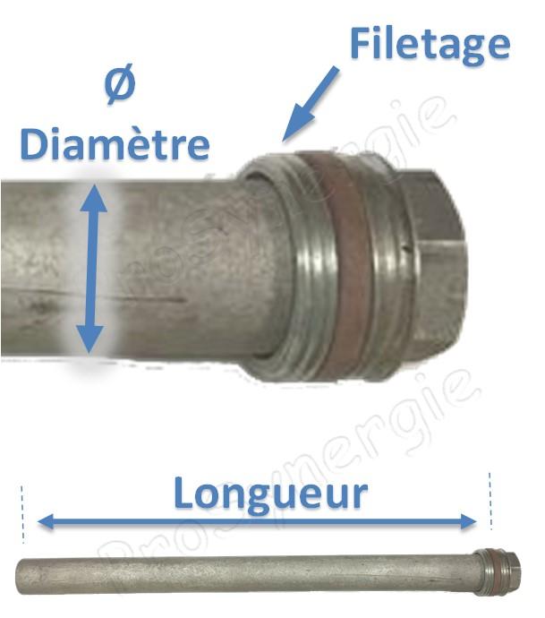 Anode magnésium Ø 21 mm (protection pour chauffe eau) Longueur 900 mm filetage Ø 3/4´´ (27 mm)