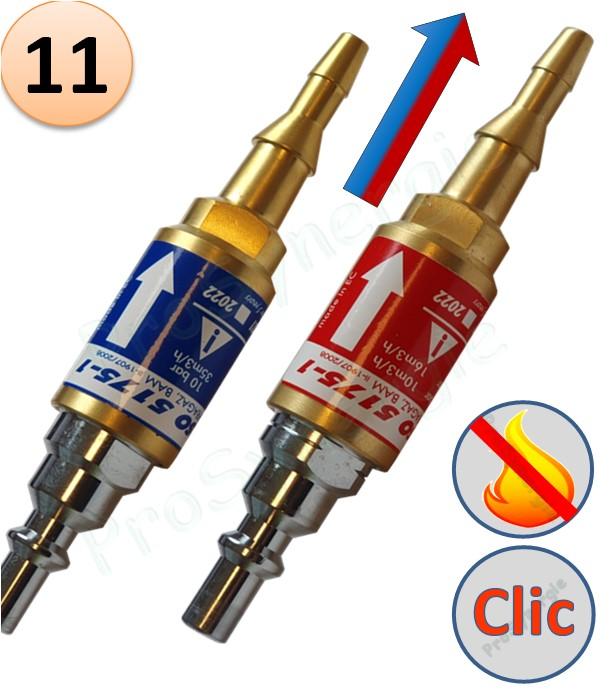 Raccord anti-retour pare flamme SafeGuard 2 - Montage Tuyau - Oxygène ou gaz combustible - Entrée Iso Mâle - Sortie Tuyau 6-10