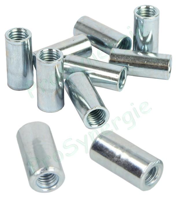 Lot de 50 Manchons filetés nicklé, entretoise Ø M6 à M10 pour relier ou rallonger des tiges filetées / patte à vis