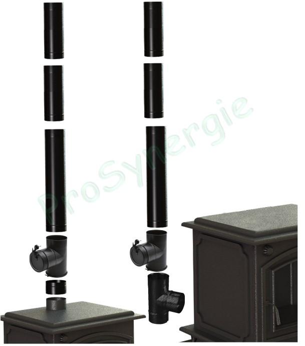 Exemples de montage de raccordement d´un poêle à bois au conduit de fumée