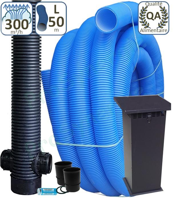 Kit puits canadien Eco 300m3/h (géothermie air), échangeur 50 mètres, prise d´air classique et regard piquages soudés (ou joints)