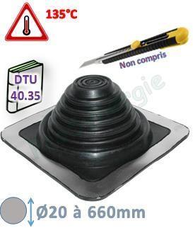 Pipeco Etanchéité souple de sortie de toiture embase carrée EPDM noir vulcanisé Ø 3 à 724 mm