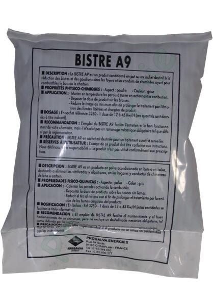 Bistre A9 - Dose (sachet) de 450 grammes poudres ramonage chimique curatif et préventif (réduction des bistres et goudrons par modification de son état : solide -> friable)