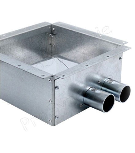 Cassette double connexion latérale long. x larg. x haut. = 323x323x160 mm équipée d´un capteur buse avec dôme anti-bourrage raccords (aspir. + retour) Ø 50 mm - pour extraction pneumatique de granulés sous un silo