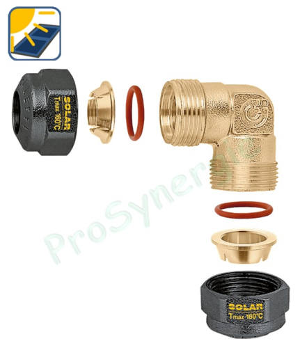 Coude avec joints pour tube cuivre recuit ou écroui, laiton, acier doux et inox Ø 22 mm pour installation solaire