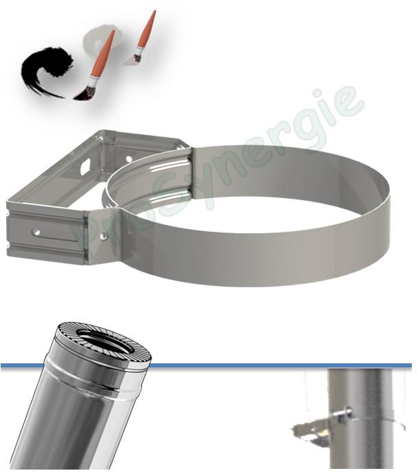Bride Murale Réglable 5 à 8 cm Inox ou peint Noir pour tuyau de fumée simple ou isolé