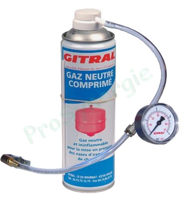 Ensemble gonflage pour vase d´expansion comprennant un Aérosol gaz neutre + Flexible + Manomètre