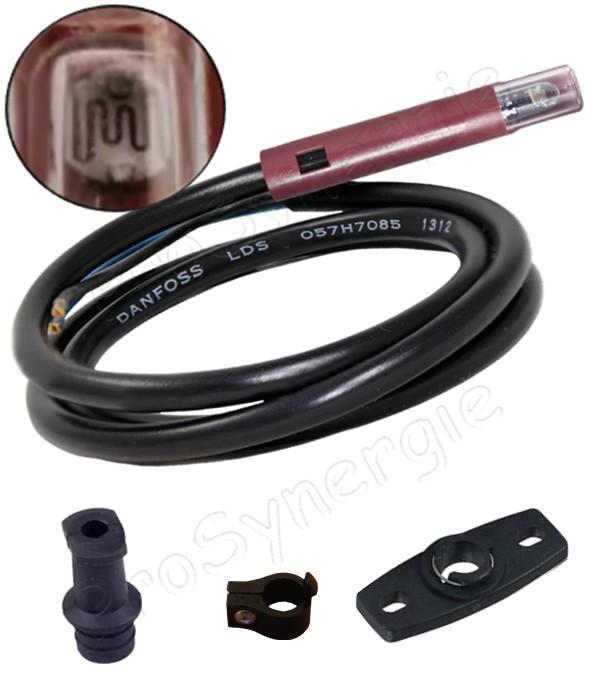 Cellule photorésistance (photoélectrique type QRB1) Rouge détecteur flamme frontal et latéral avec bride et collier ou manchon de blocage caoutchouc pour brûleurs fioul, granulé ou huile