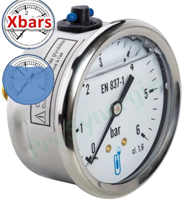 Manomètre à raccordement axial Inox à bain de glycérine