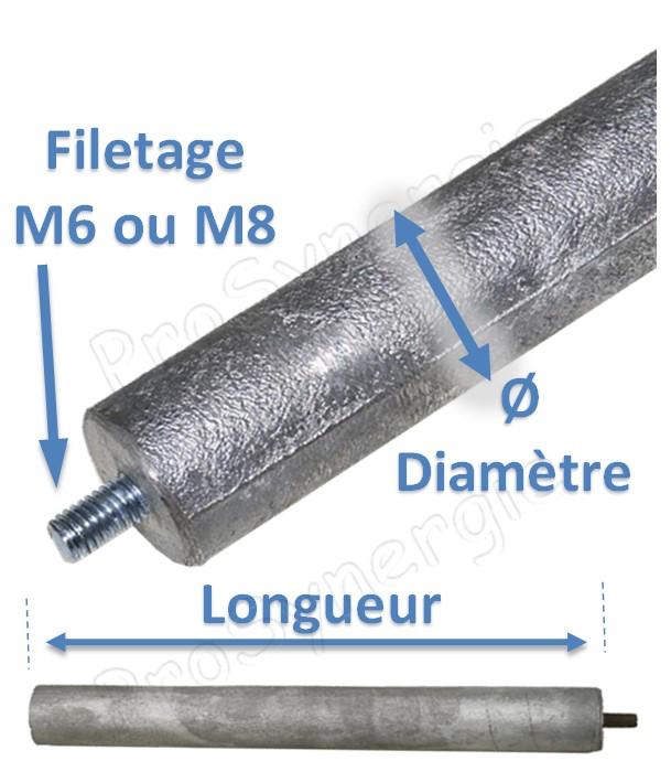 Anode magnésium Ø 22 mm Longueur 500 mm - Filetage M8 x 30mm