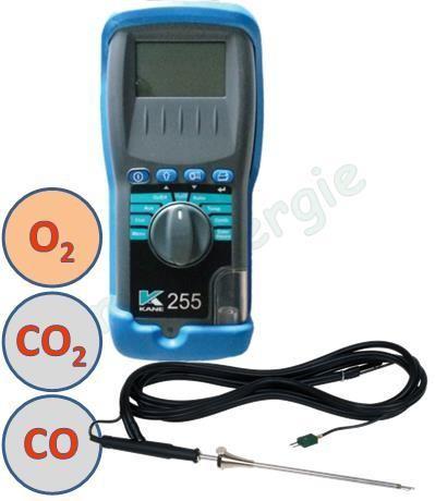 Analyseur de combustion Kane KANE255/Cu250 (CO2 + CO) + sonde + chargeur. Cellules 5 ans