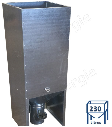 Microsilo FH230 - Silo de stockage granulés (pellet) 230 litres (~160kg) LxPxH 450x450x1500 mm + pot de captage bas pour vis de transfert