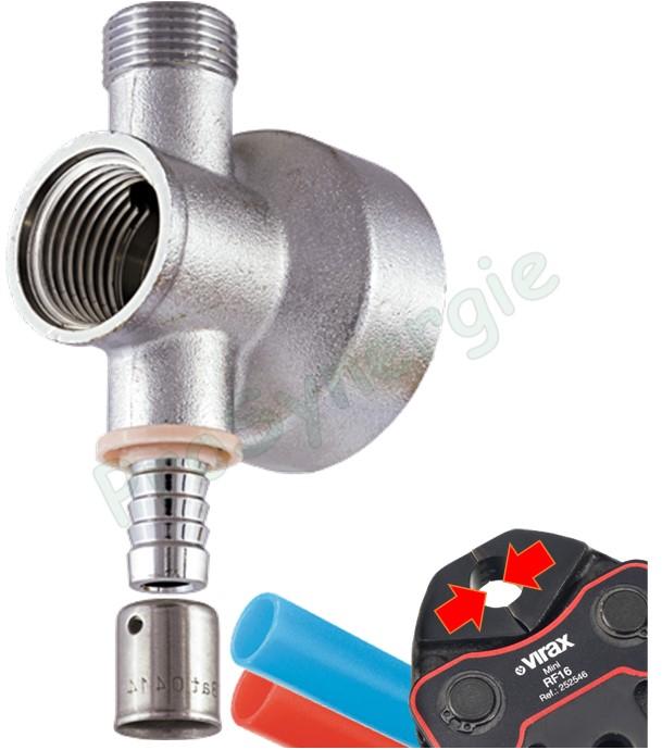 Applique coudée nickelé à visser F Fixe Ø 1/2´´ + M Ø 3/8´´ - Raccord PER à sertir glissement