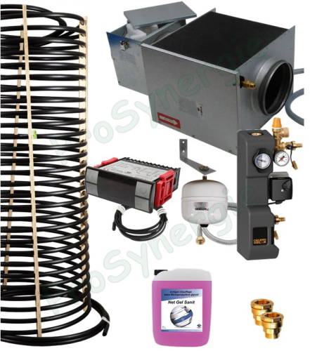 Kit puits géothermique Echangeur hydraulique une  corbeille  (environ 1KW) avec pompe et sécurité + batterie avec filtre à air Ø160mm et régulation