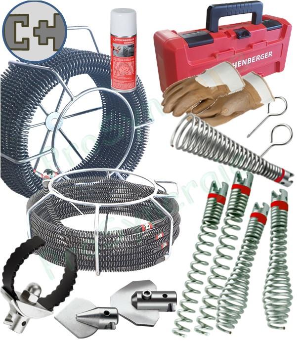 Jeu de flexibles Ø16 et 22 standard et outils pour déboucheur électrique