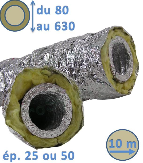 Gaine de 10 mètres VMC souple Alu M0 - Isolée ép.25 ou 50 mm - Chauffage - Ventilation et conduit d´air