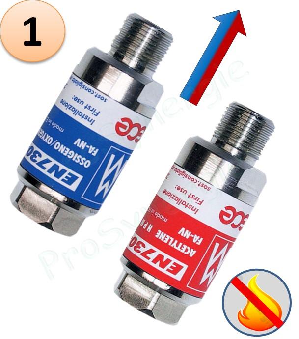 Raccord anti-retour pare flamme SafeGuard 2 - Montage Détendeur - Oxygène ou gaz combustible - Entrée 3/8´´ Femelle - Sortie 3/8´´ Mâle